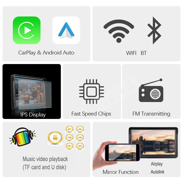 7” Draadloos CarPlay Scherm – Slimme IPS Auto Display met Navigatie & Telefoonprojectie