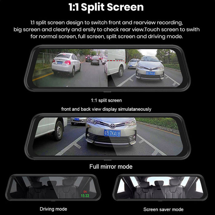 Dual Dashcam in Achteruitkijkspiegel – Voor- & Achtercamera met Full HD Opname
