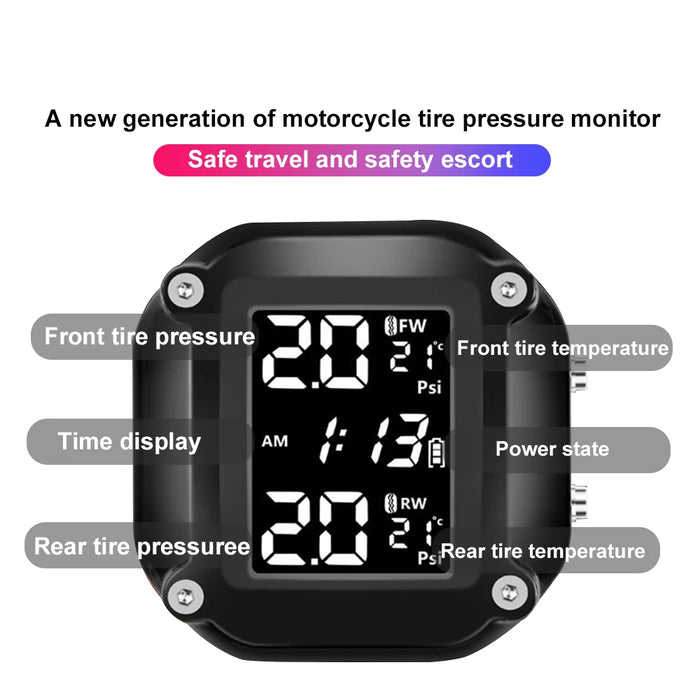Draadloos TPMS voor Motor – LCD Display met 2 Sensoren