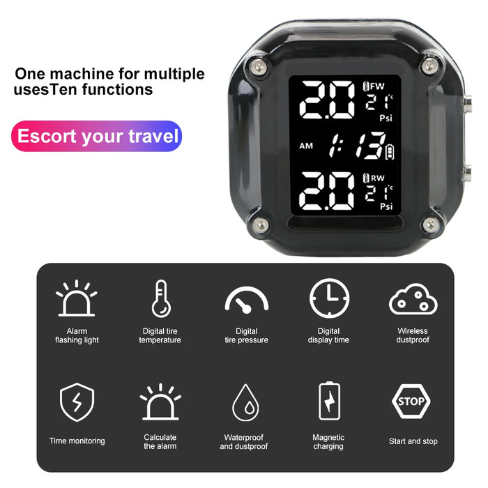 Draadloos TPMS voor Motor – LCD Display met 2 Sensoren