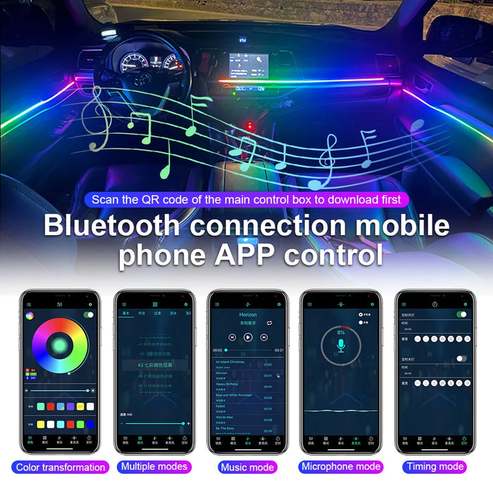 Multicolor LED Strip Kit voor Auto Interieur –  Dashboard & Interieur Verlichting - 12V