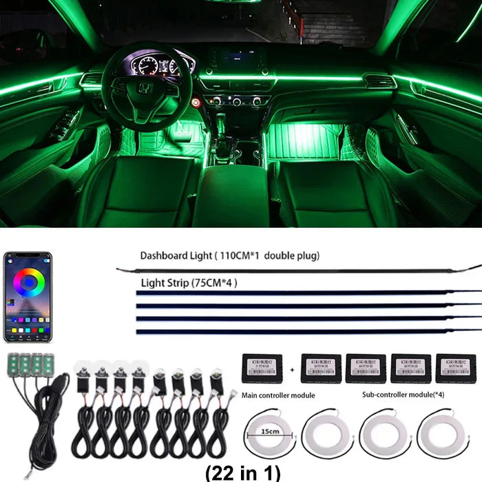 Multicolor LED Strip Kit voor Auto Interieur –  Dashboard & Interieur Verlichting - 12V