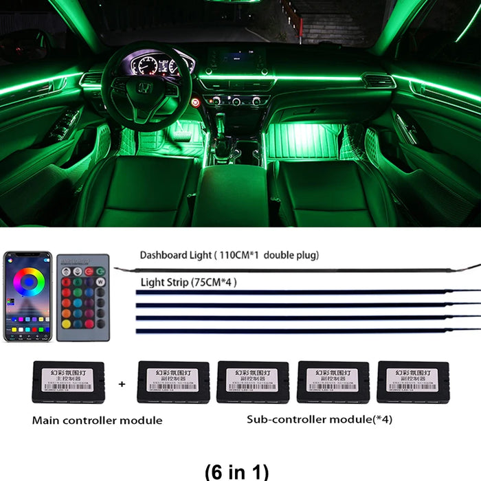 Multicolor LED Strip Kit voor Auto Interieur –  Dashboard & Interieur Verlichting - 12V