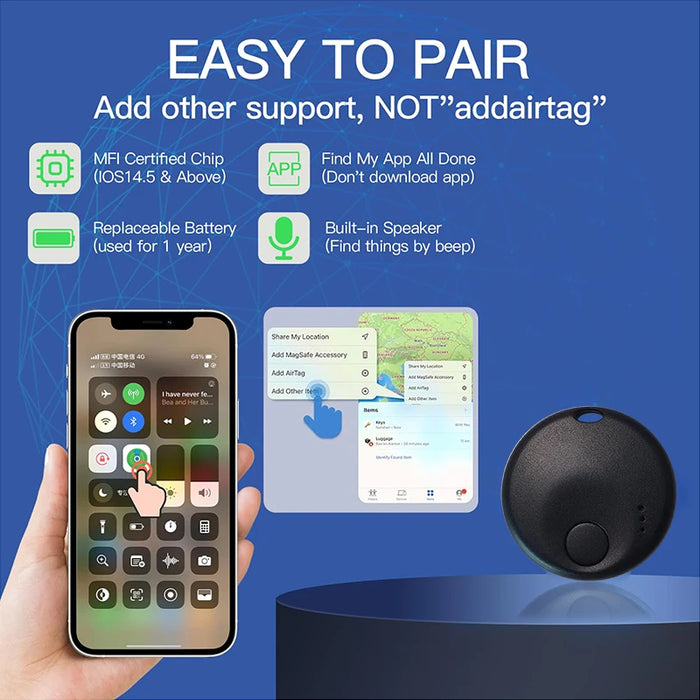 Mini Smart Bluetooth Tracker – Sleutel- & Bagagezoeker met Apple Find My (iOS Only)